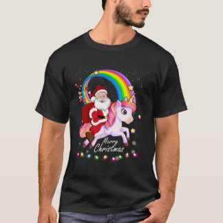 Christmas Santa Riding Unicorn Xmas Gifts Girls Ki T-Shirt