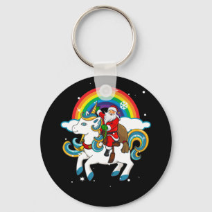 Christmas Santa Riding Unicorn Xmas Gifts Rainbow Keychain