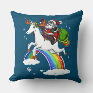 Christmas Santa Riding Unicorn Xmas Girls Kids Wom Throw Pillow
