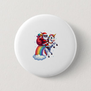 Christmas Santa Riding Unicorn Xmas Girls Women Ra 2 Inch Round Button