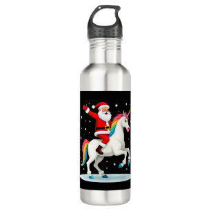 Christmas Santa Riding Unicorn Xmas Girls Women Ra 710 Ml Water Bottle