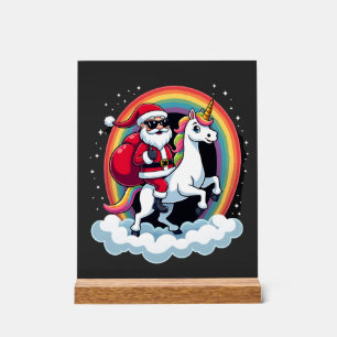 Christmas Santa Riding Unicorn Xmas Girls Women Ra Acrylic Sign