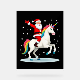 Christmas Santa Riding Unicorn Xmas Girls Women Ra Acrylic Sign