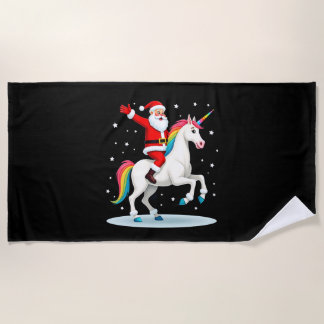 Christmas Santa Riding Unicorn Xmas Girls Women Ra Beach Towel