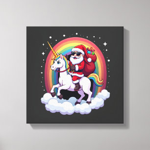 Christmas Santa Riding Unicorn Xmas Girls Women Ra Canvas Print
