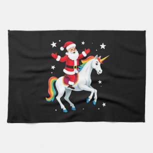 Christmas Santa Riding Unicorn Xmas Girls Women Ra Kitchen Towel