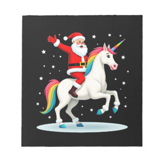 Christmas Santa Riding Unicorn Xmas Girls Women Ra Notepad