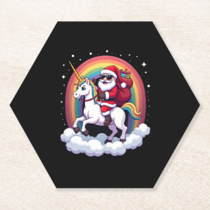 Christmas Santa Riding Unicorn Xmas Girls Women Ra Paper Coaster