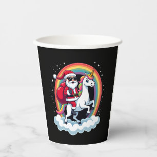 Christmas Santa Riding Unicorn Xmas Girls Women Ra Paper Cups