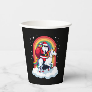 Christmas Santa Riding Unicorn Xmas Girls Women Ra Paper Cups