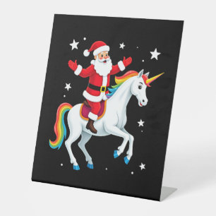 Christmas Santa Riding Unicorn Xmas Girls Women Ra Pedestal Sign