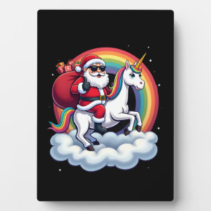 Christmas Santa Riding Unicorn Xmas Girls Women Ra Plaque