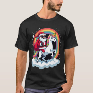 Christmas Santa Riding Unicorn Xmas Girls Women Ra T-Shirt