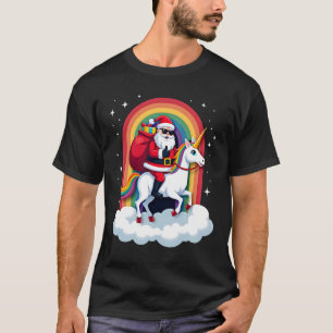 Christmas Santa Riding Unicorn Xmas Girls Women Ra T-Shirt