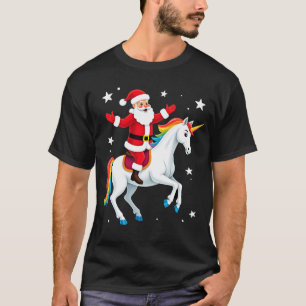 Christmas Santa Riding Unicorn Xmas Girls Women Ra T-Shirt