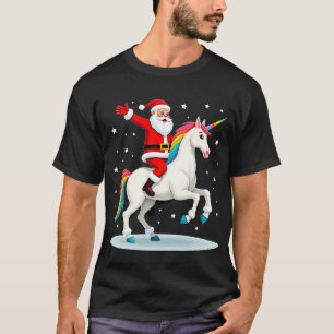 Christmas Santa Riding Unicorn Xmas Girls Women Ra T-Shirt