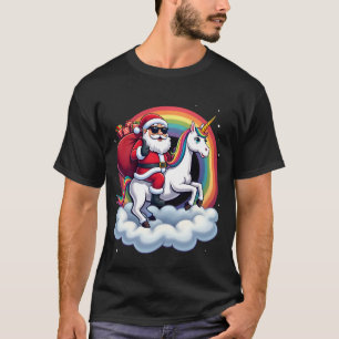 Christmas Santa Riding Unicorn Xmas Girls Women Ra T-Shirt