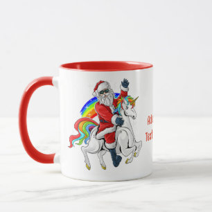 Christmas Santa Riding Unicorn Xmas Rainbow Mug