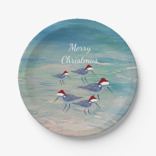 Christmas Santa sandpipers Holiday party Paper Plate