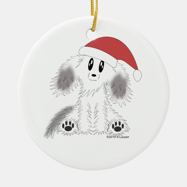 Christmas Santa Scruffy Puppy Dog Ornament (Front)