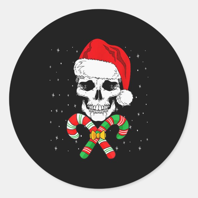 Christmas Santa Skull Xmas Candy Skull Wearing San Classic Round Sticker (Front)