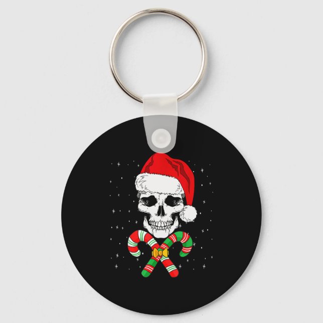 Christmas Santa Skull Xmas Candy Skull Wearing San Keychain (Front)
