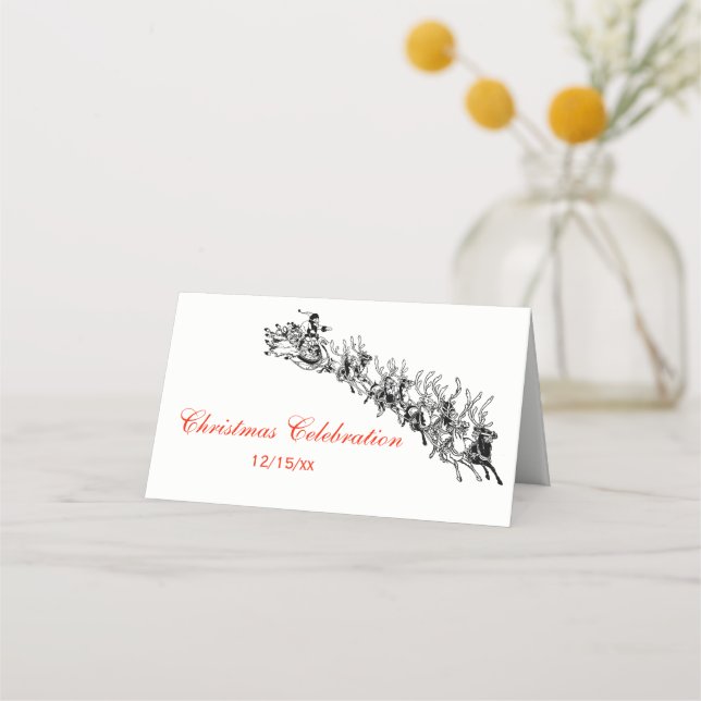 Christmas Santa Sleigh #2 Escort Card Place Card (Front)
