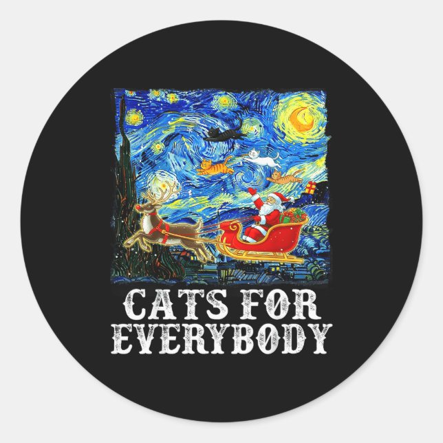 Christmas Santa Sleigh Cats For Everybody Starry N Classic Round Sticker (Front)