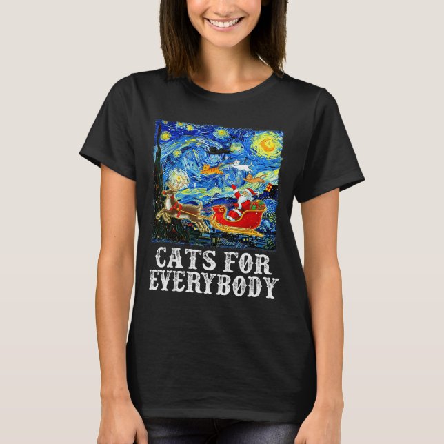 Christmas Santa Sleigh Cats For Everybody Starry N T-Shirt (Front)