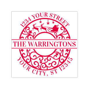 Christmas Santa Sleigh Lacy Filigree Name Address Self-inking Stamp