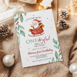 Christmas Santa Sleigh Onederful First Birthday Invitation<br><div class="desc">Christmas Santa first birthday.</div>