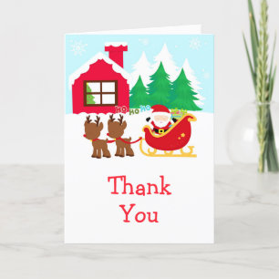 Christmas Santa Sleigh & Reindeer Merry Christmas Thank You Card