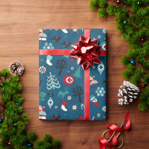 Christmas Santa Sleigh Reindeer Ornaments Pattern Wrapping Paper