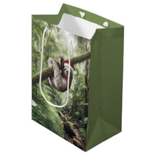 Christmas Santa Sloth In Rainforest Medium Gift Bag