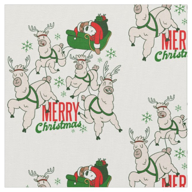christmas santa sloth llamas fabric (Close Up)