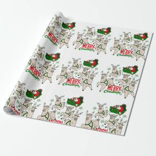 christmas santa sloth llamas wrapping paper