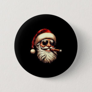 Christmas Santa Smoking Cigar With Sungl Cigar Smo 2 Inch Round Button