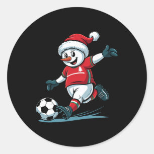 Christmas Santa Snowman Playing Soccer Funny Toddl Classic Round Sticker