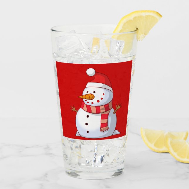 Christmas Santa Snowman Red Green Winter Beer Glass (Back Ice)