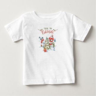 Christmas Santa Snowmen Celebrate Watercolor Baby T-Shirt
