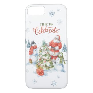 Christmas Santa Snowmen Celebrate Watercolor Case-Mate iPhone Case