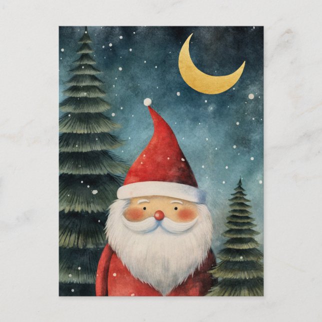 Christmas Santa Snowy Night Moon Message Holiday Postcard (Front)