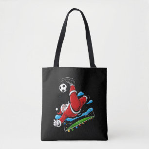 Christmas Santa Soccer Bicycle Kick Xmas Sports Tote Bag