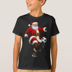 Christmas Santa Soccer Player Football Festive Mer T-Shirt