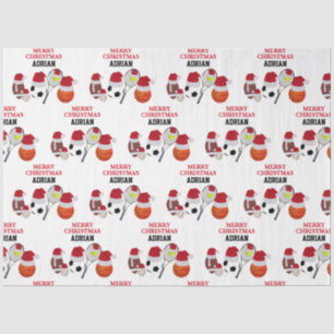 Christmas Santa Sports Athletic Balls Custom Name Tissue Paper