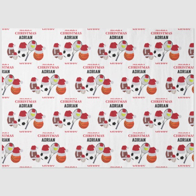 Christmas Santa Sports Athletic Balls Custom Name  Tissue Paper (Front)