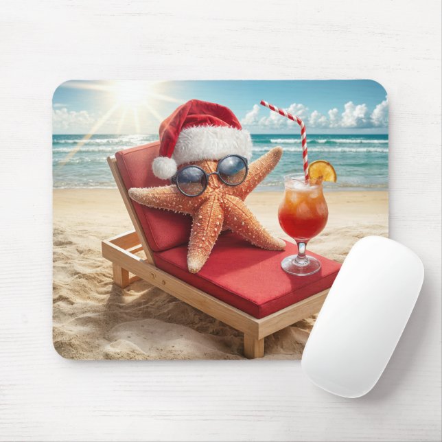 Christmas Santa Stafish On a Chaise Lounge Mouse Pad (With Mouse)