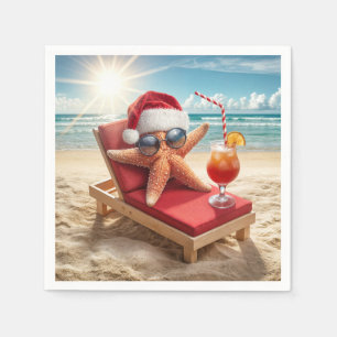 Christmas Santa Stafish On a Chaise Lounge Napkin