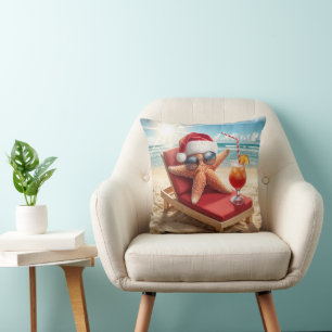 Christmas Santa Stafish On a Chaise Lounge Throw Pillow