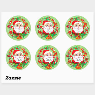 Christmas Santa Stocking Cane Present Holly Classic Round Sticker
